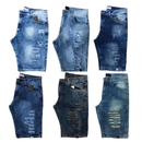 bermuda jeans masculina rasgada branca ano novo + relógio masculino original dourado e prata