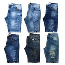 bermuda jeans masculina rasgada branca ano novo + relógio masculino original dourado e prata