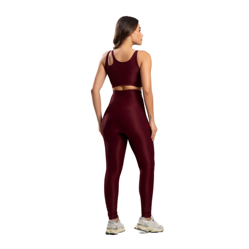 Conjunto Top e Legging Poliamida Canaleado Marrom Massam Fitness