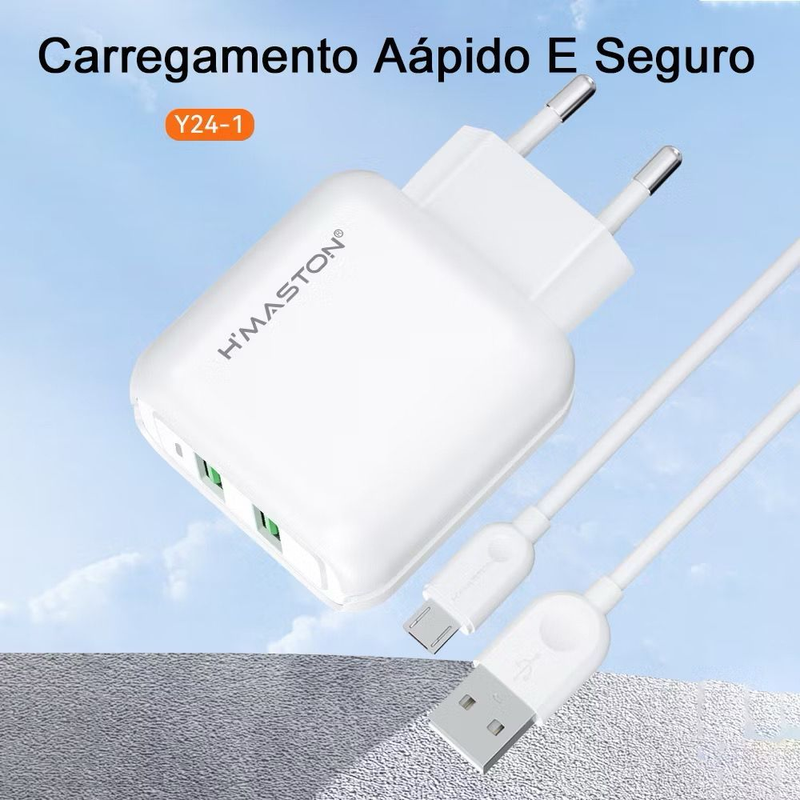 H'maston Y24 Carregador Turbo 25w Fonte Torre Carregar Portátil 2 Usb 5.1A Com Cabo Usb V8.IPhone.Tipo-c