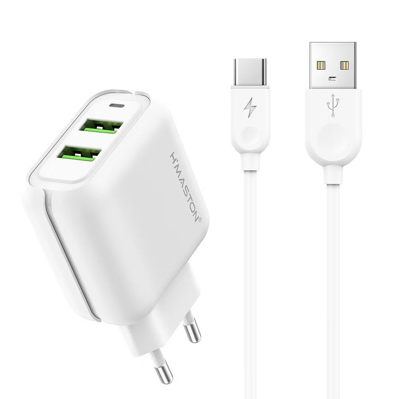 H'maston Y24 Carregador Turbo 25w Fonte Torre Carregar Portátil 2 Usb 5.1A Com Cabo Usb V8.IPhone.Tipo-c