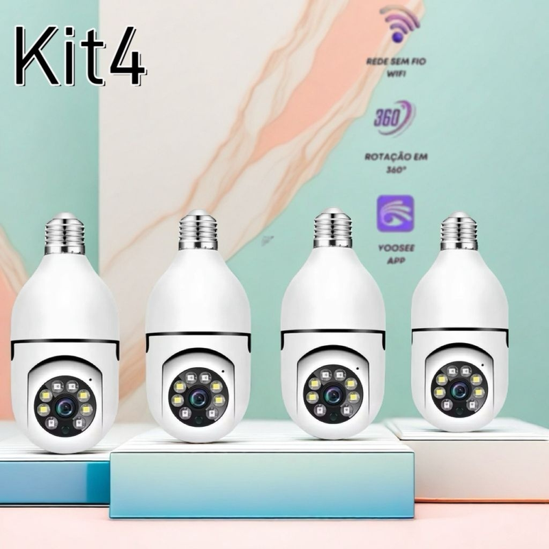 Kit Câmera de segurança a Prova D'água sem fio gira 360 com app Yousee full HD visão notturna