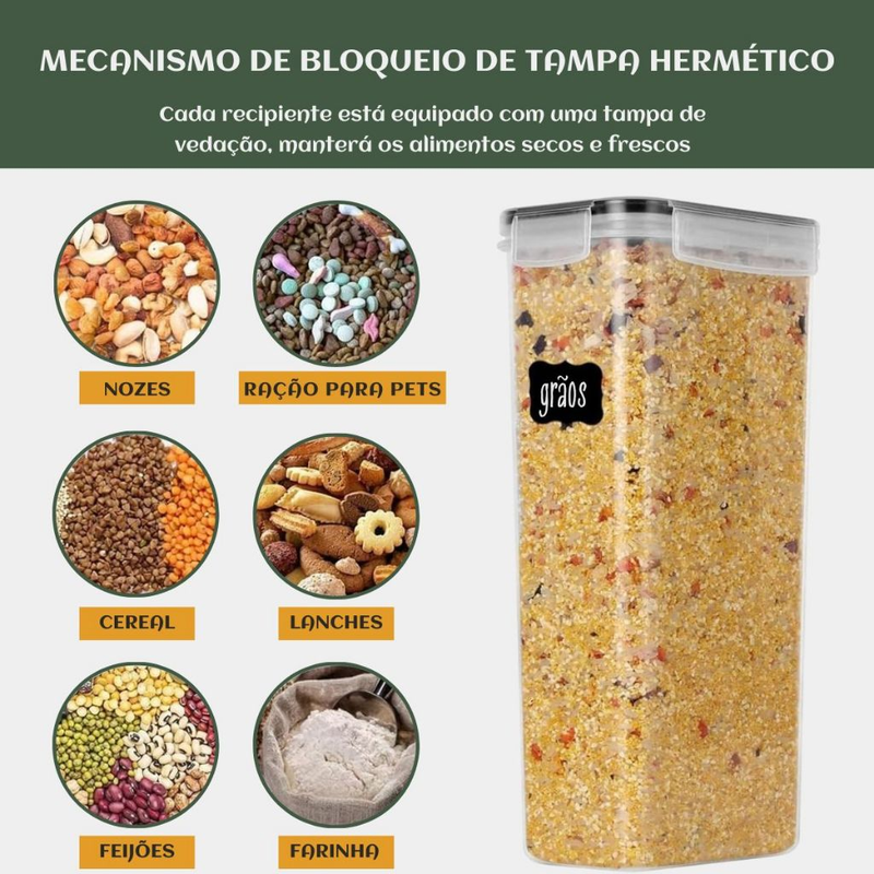 Kit 15 Potes Herméticos Mantimentos Quadrado Cozinha Tampa Trava Recipientes De Organização Luvinco