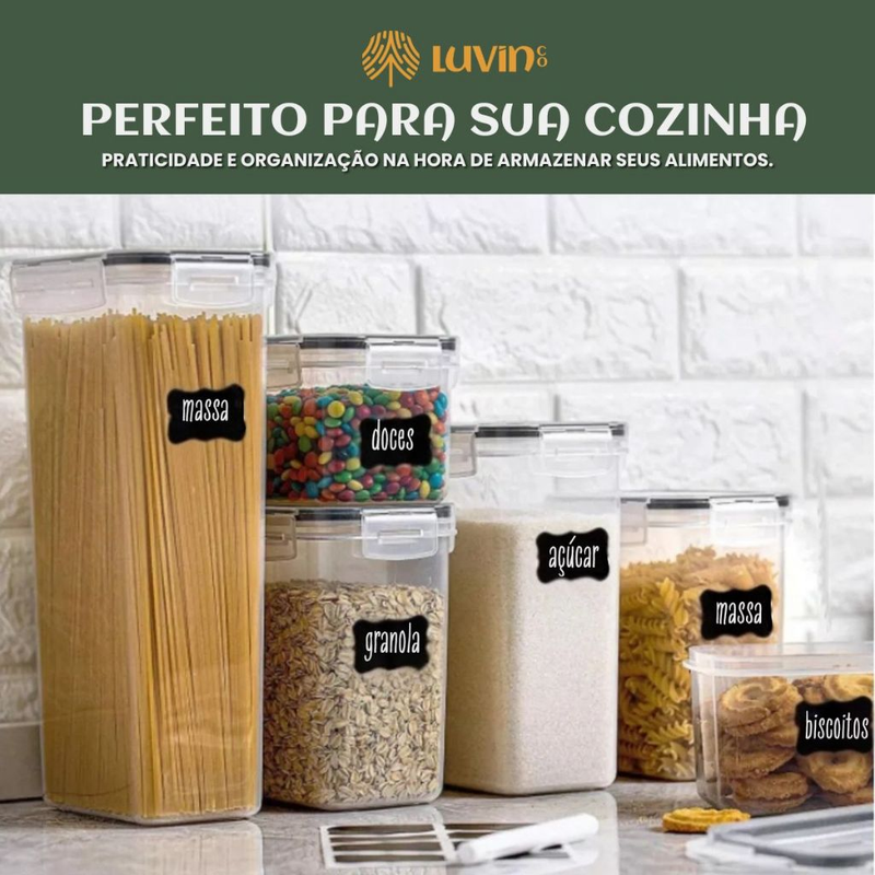 Kit 15 Potes Herméticos Mantimentos Quadrado Cozinha Tampa Trava Recipientes De Organização Luvinco