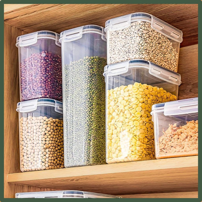 Kit 15 Potes Herméticos Mantimentos Quadrado Cozinha Tampa Trava Recipientes De Organização Luvinco