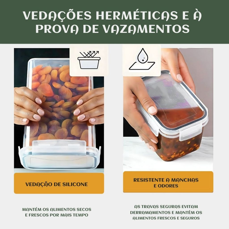 Kit 15 Potes Herméticos Mantimentos Quadrado Cozinha Tampa Trava Recipientes De Organização Luvinco