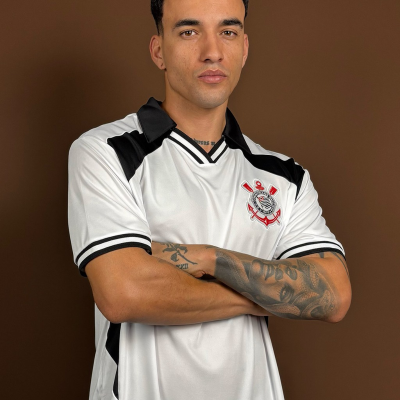 Camisa Polo Corinthians Oversized Branca Masculina Oficial