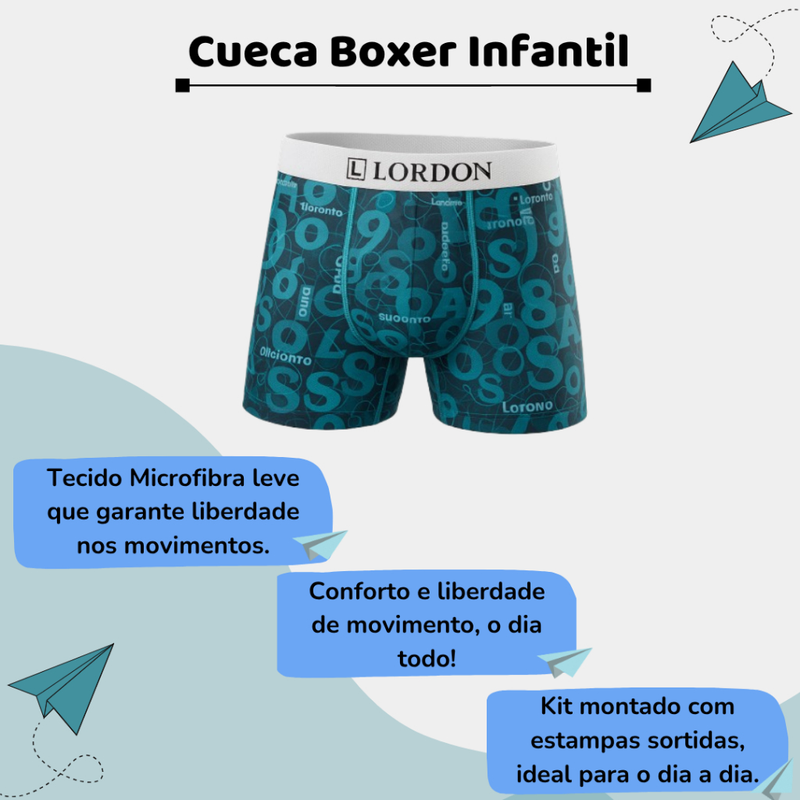 Kit 10 Cuecas Boxer Box Infantil Juvenil Menino Estampada