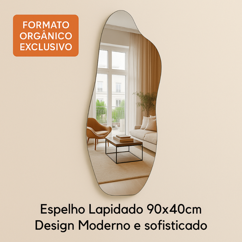Espelho Grande Moderno Lapidado Decorativo 90x40cm Luxo