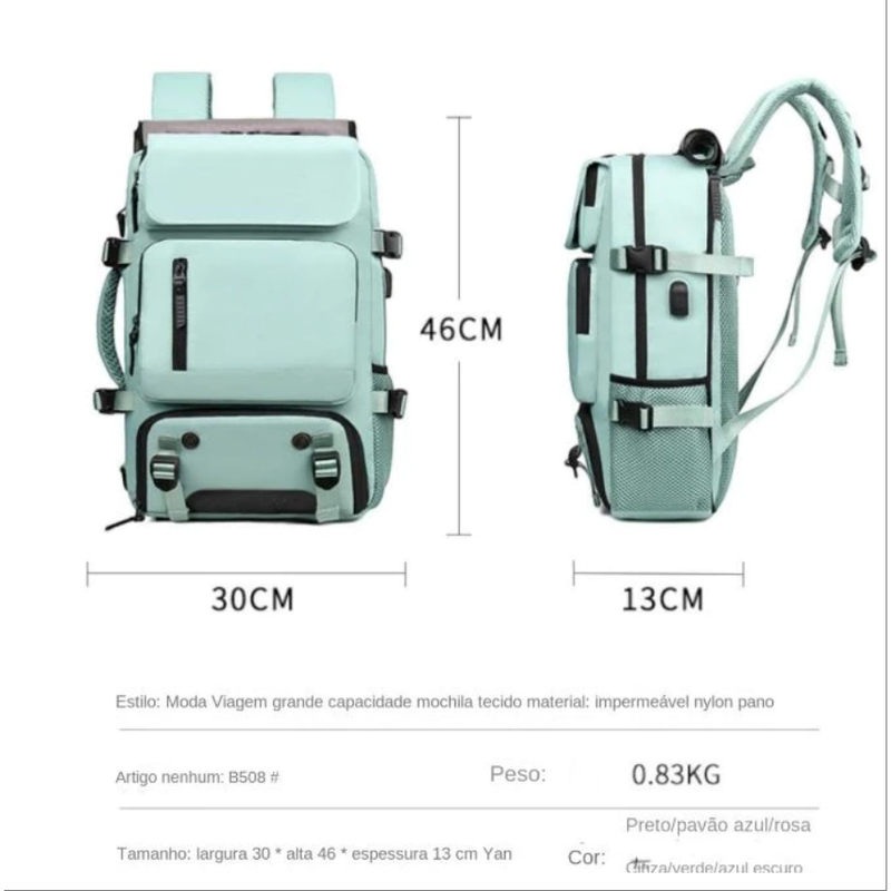 Mochila Viral Grande Multifuncional Viagem Bolsa Mala Bordo mochila NYLON IMPERMEAVRL COM USB 30L
