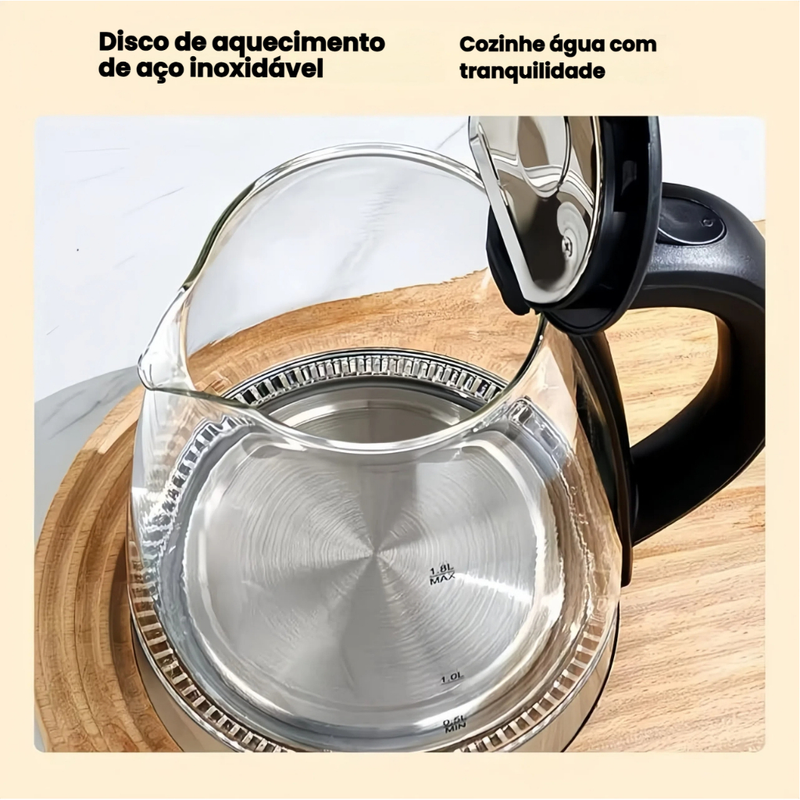 Chaleira Elétrica de Vidro 1.8L – Fervura Rápida, Design Moderno e Portátil
