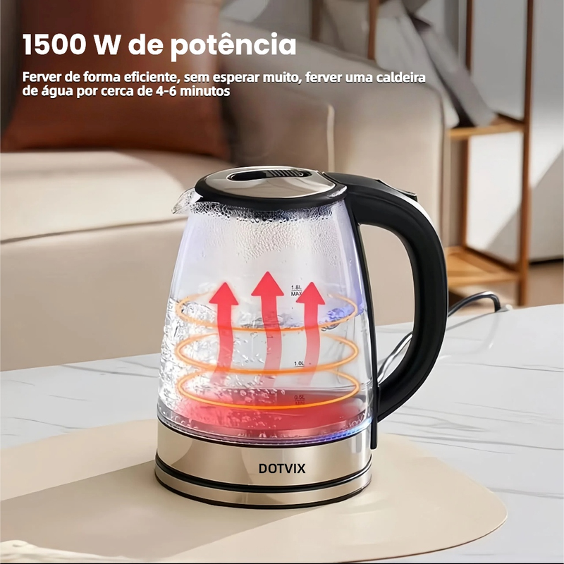 Chaleira Elétrica de Vidro 1.8L – Fervura Rápida, Design Moderno e Portátil