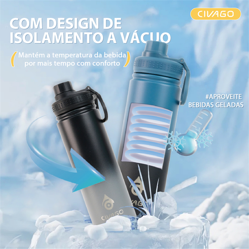 CIVAGO Garrafa Térmica Inox 560ml Tampa Vedada – Bebidas Frias 24h, Quentes 12h – Roxo Verde