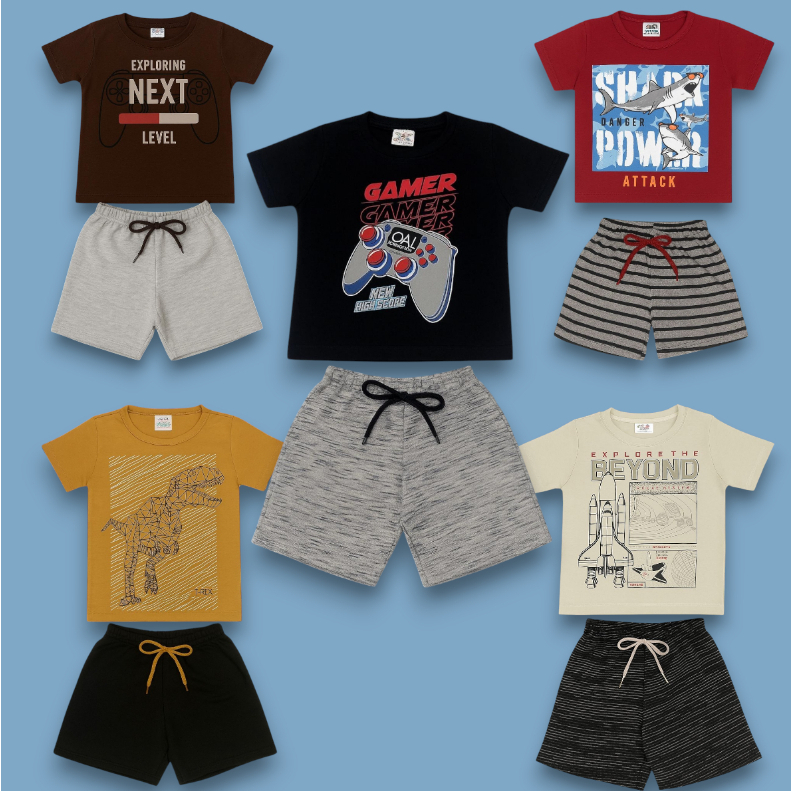 Kit 10 peças masculino verão infantil - Tamanhos 1 2 3 4 6 8 10