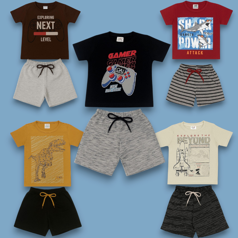 Kit 10 peças masculino verão infantil - Tamanhos 1 2 3 4 6 8 10