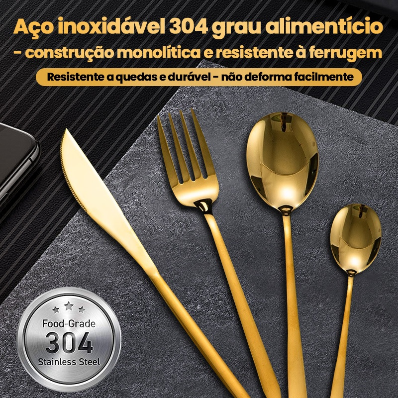 AICOOL 24 Kit Jogo De Talheres Inoxidável 416 Suprimentos De Cozinha Talheres de Dourados Talheres