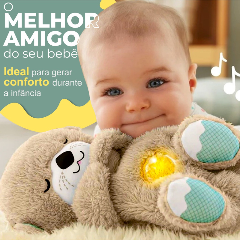 Lontra Pelúcia Fofinho Respira Dormir Para Bebê Com Luzes E Sons Linha Premium