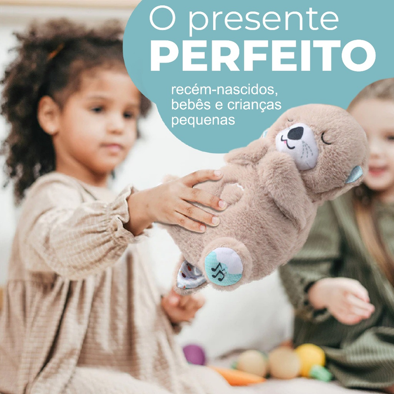 Lontra Pelúcia Fofinho Respira Dormir Para Bebê Com Luzes E Sons Linha Premium