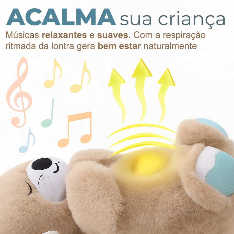 Lontra Pelúcia Fofinho Respira Dormir Para Bebê Com Luzes E Sons Linha Premium