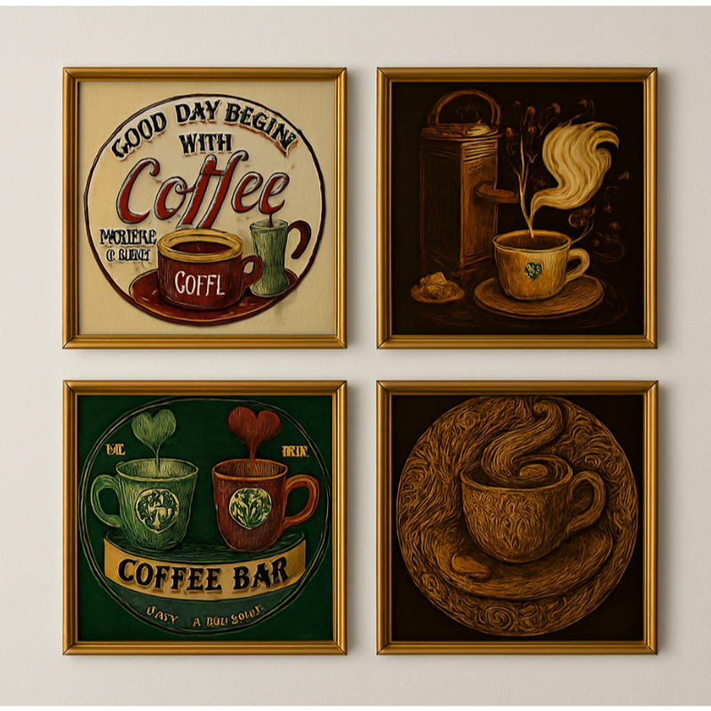 Kit Quadros Decorativos Cantinho do Café Luxo Coração, ideal para cozinha, copa, variações