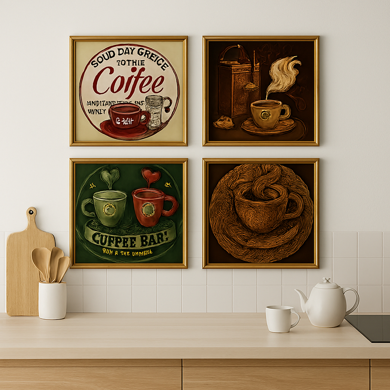 Kit Quadros Decorativos Cantinho do Café Luxo Coração, ideal para cozinha, copa, variações