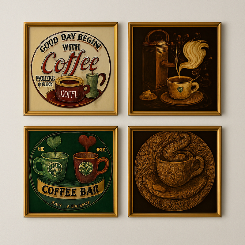 Kit Quadros Decorativos Cantinho do Café Luxo Coração, ideal para cozinha, copa, variações