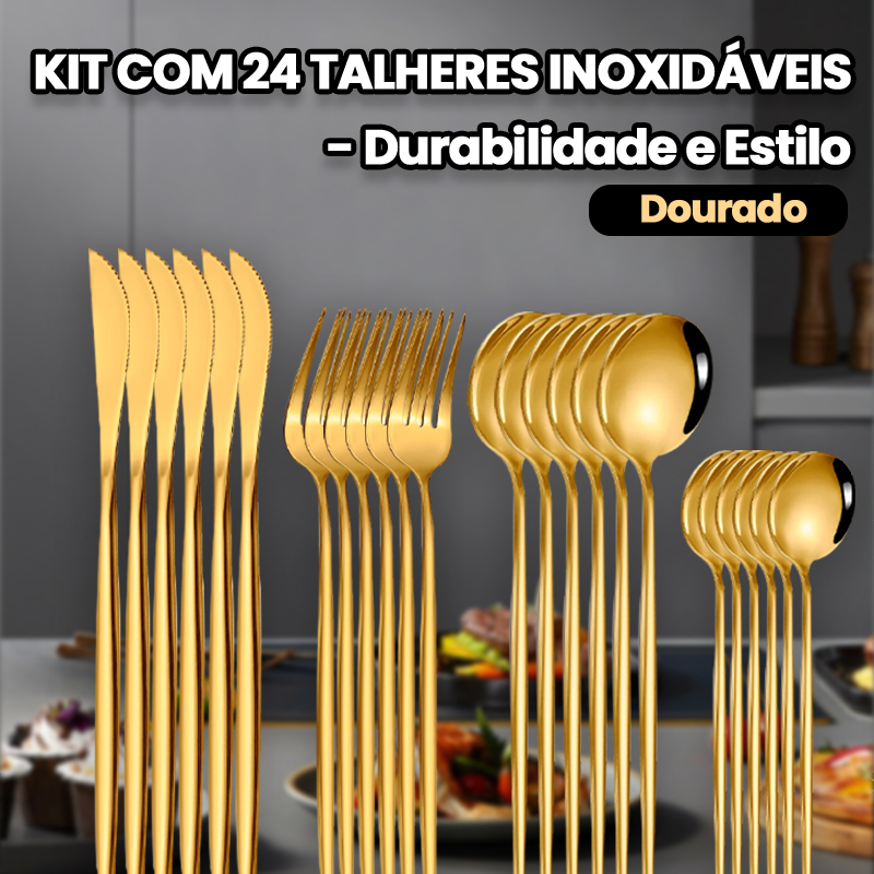 AICOOL 24 Kit Jogo De Talheres Inoxidável 416 Suprimentos De Cozinha Talheres de Dourados Talheres
