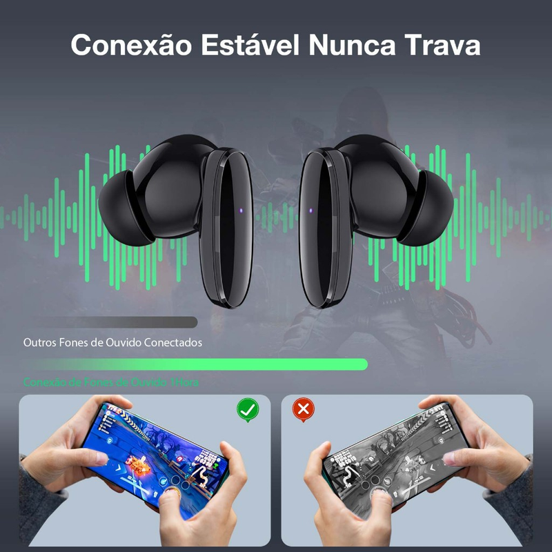 Fone de ouvido Bluetooth 5.3 Sem Fio 1HORA AUT205 Intra auricular confortável Com Microfone