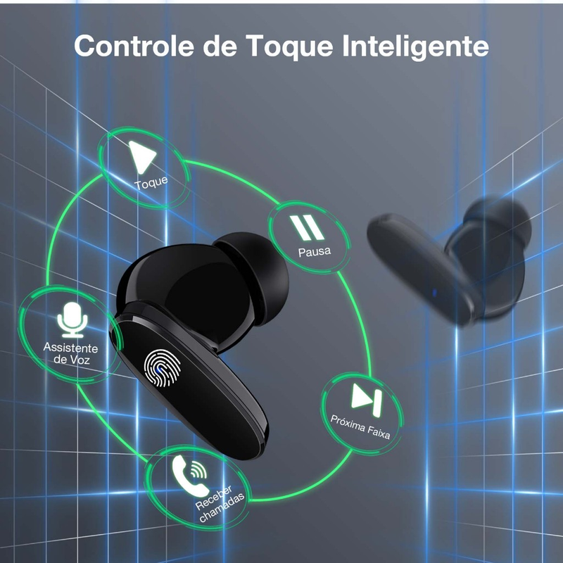 Fone de ouvido Bluetooth 5.3 Sem Fio 1HORA AUT205 Intra auricular confortável Com Microfone