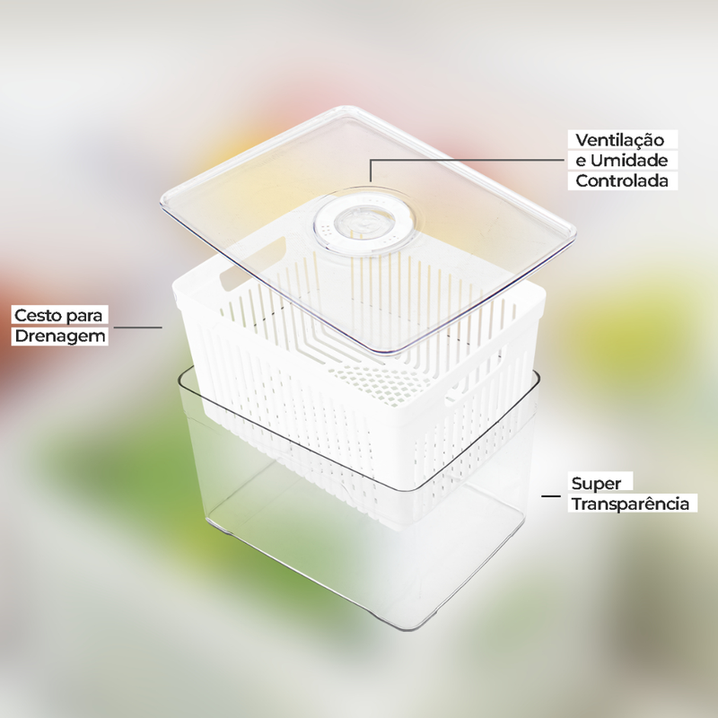 2 Organizadores de Geladeira e Armário 3,8L Cesto Acrílico Plástico Cozinha, Frutas, Verduras
