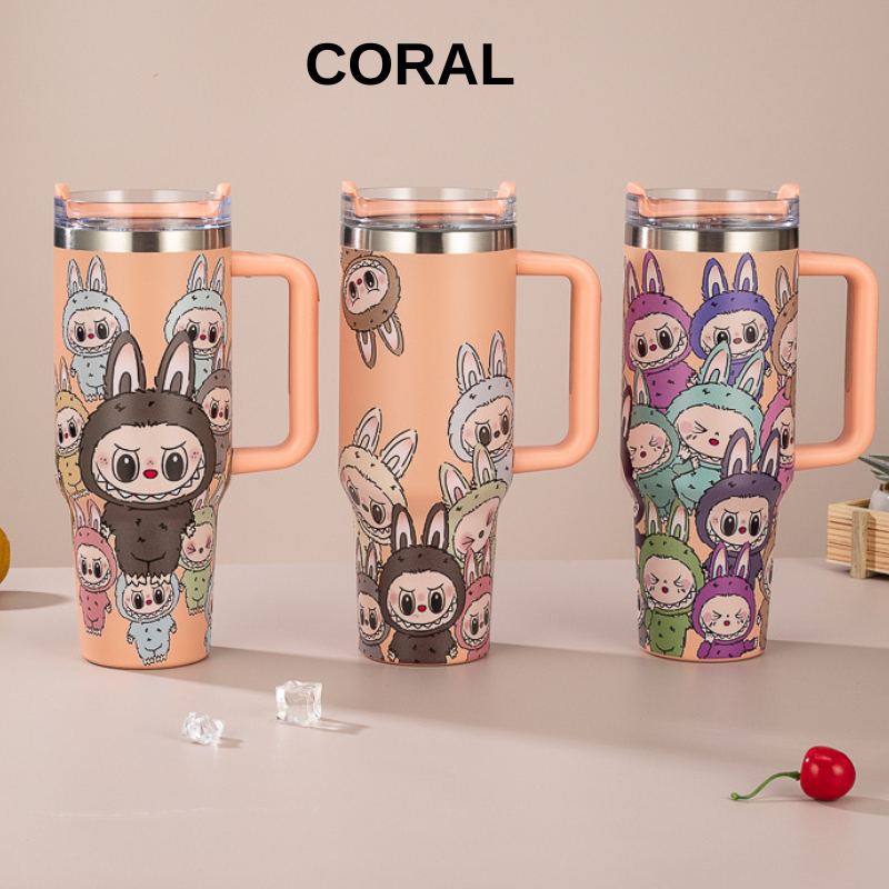 Copo Garrafa Térmica 1200ml Inox com Tampa Vedada e 2 Canudos - Estampada