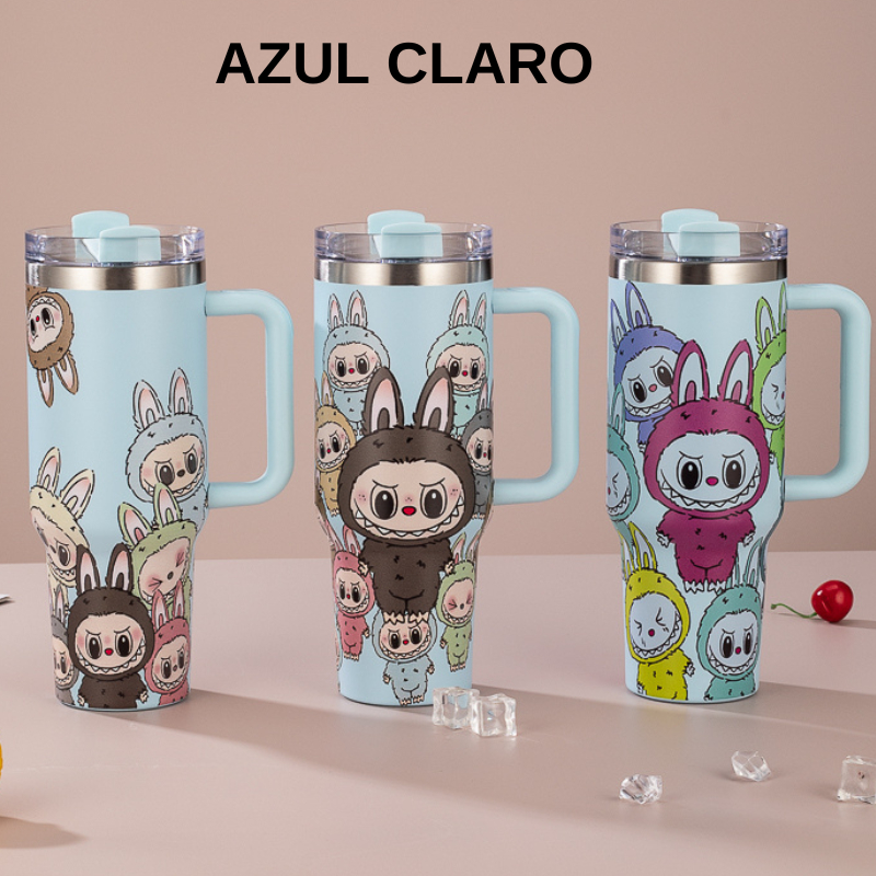 Copo Garrafa Térmica 1200ml Inox com Tampa Vedada e 2 Canudos - Estampada