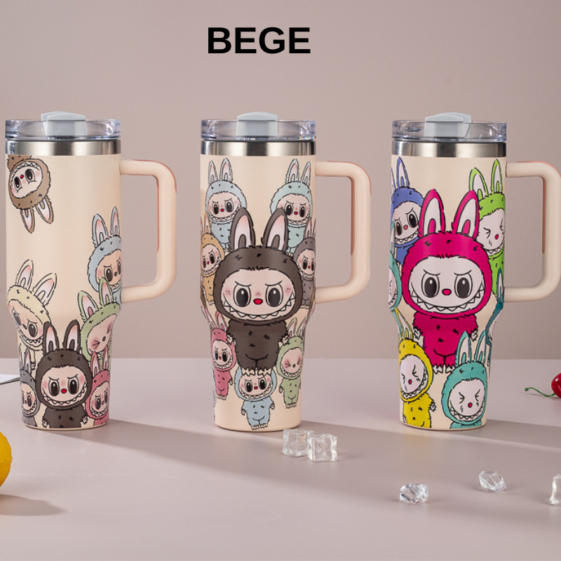 Copo Garrafa Térmica 1200ml Inox com Tampa Vedada e 2 Canudos - Estampada