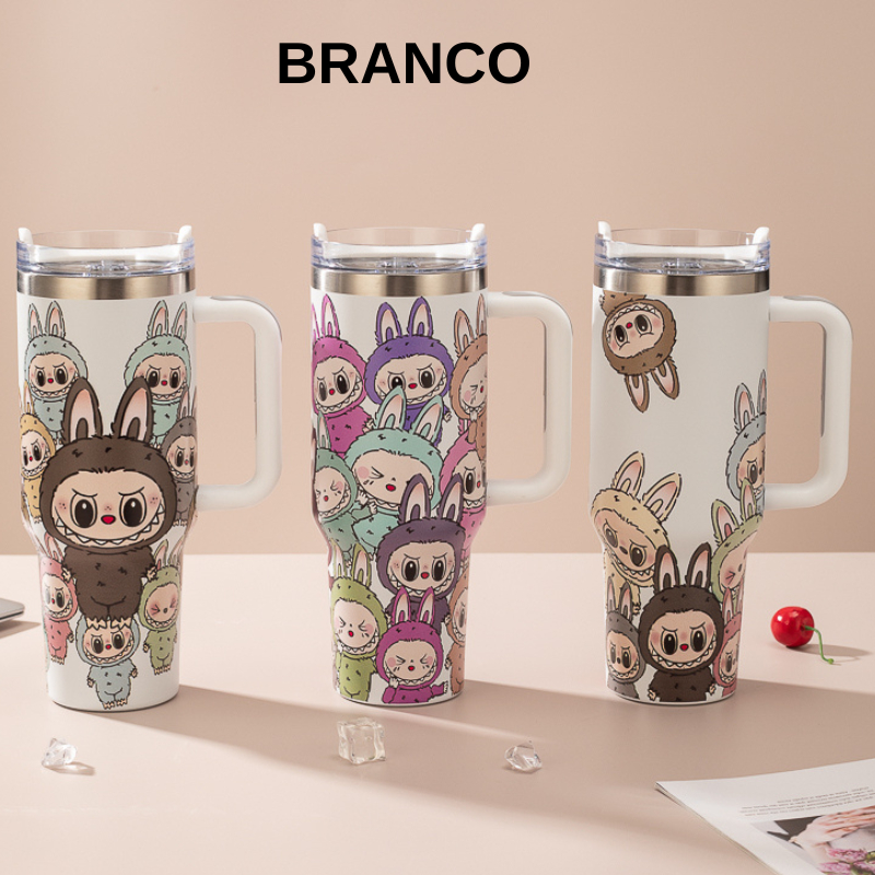 Copo Garrafa Térmica 1200ml Inox com Tampa Vedada e 2 Canudos - Estampada