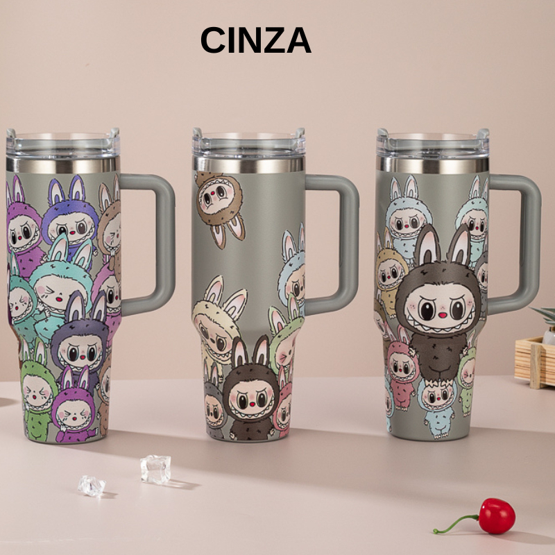 Copo Garrafa Térmica 1200ml Inox com Tampa Vedada e 2 Canudos - Estampada