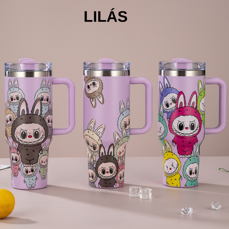 Copo Garrafa Térmica 1200ml Inox com Tampa Vedada e 2 Canudos - Estampada