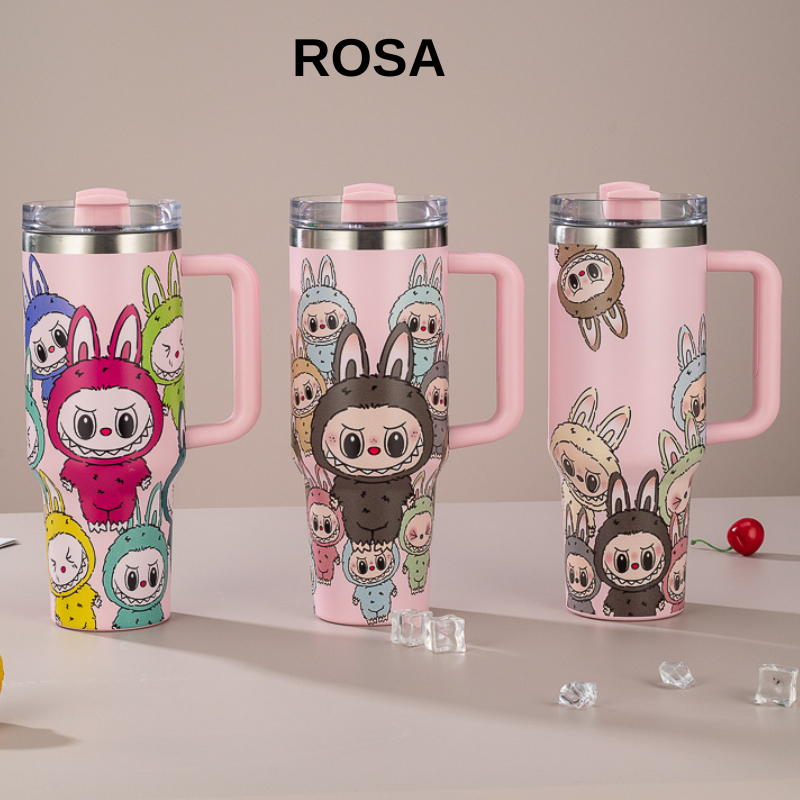 Copo Garrafa Térmica 1200ml Inox com Tampa Vedada e 2 Canudos - Estampada