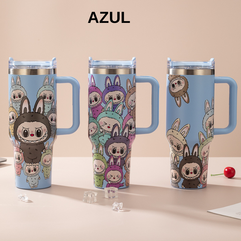 Copo Garrafa Térmica 1200ml Inox com Tampa Vedada e 2 Canudos - Estampada