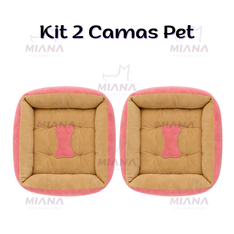 Kit 2 Cama Pet PREMIUM Em Poliéster BEGE Para Cães E Gatos Conforto Macia Lavável Descanso