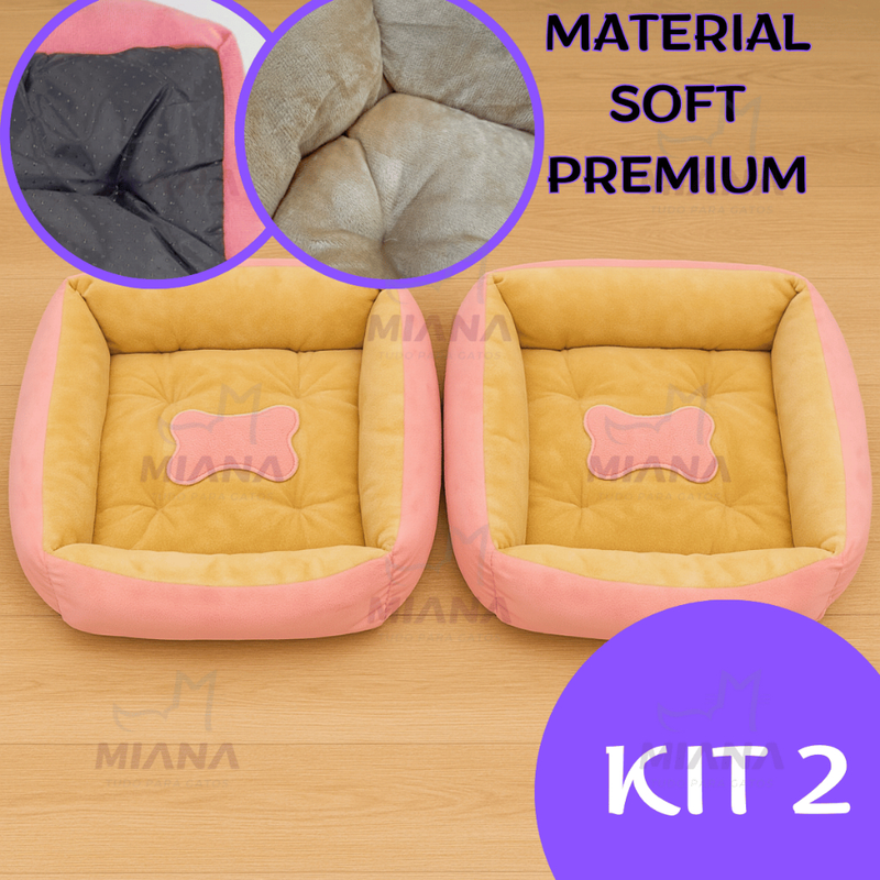 Kit 2 Cama Pet PREMIUM Em Poliéster BEGE Para Cães E Gatos Conforto Macia Lavável Descanso