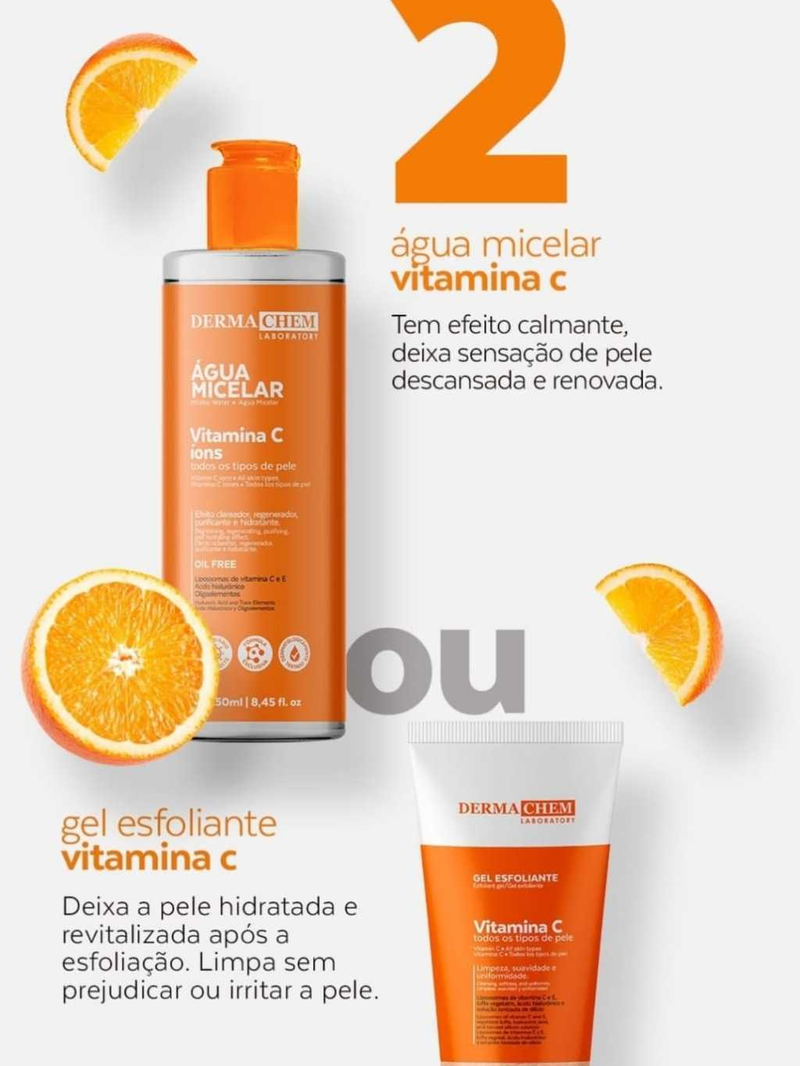 Kit Skin Care Completo Vitamina C Facial Dermachem Clareador de Manchas Cuidados com a Pele