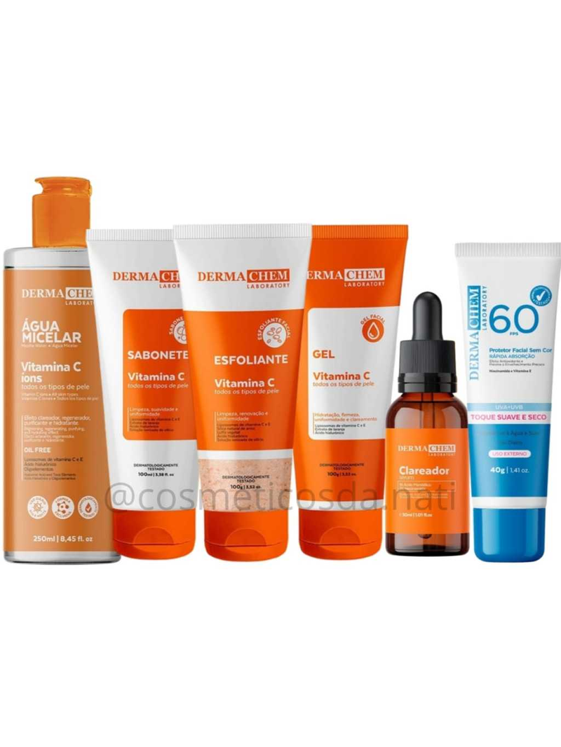Kit Skin Care Completo Vitamina C Facial Dermachem Clareador de Manchas Cuidados com a Pele