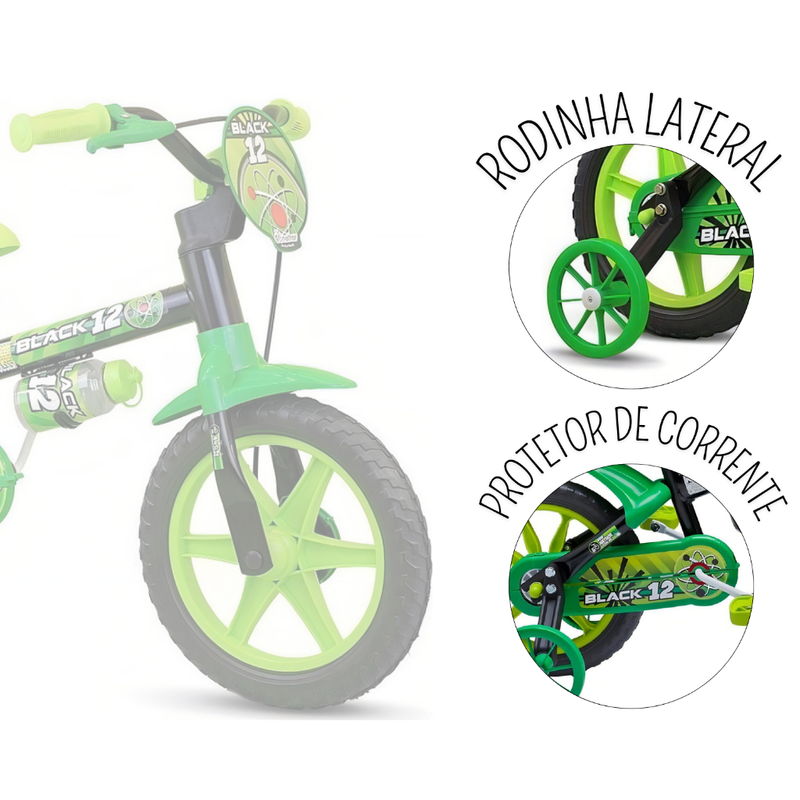 Bicicleta Infantil Nathor Aro 12 Menino Black De 2 A 5 Anos
