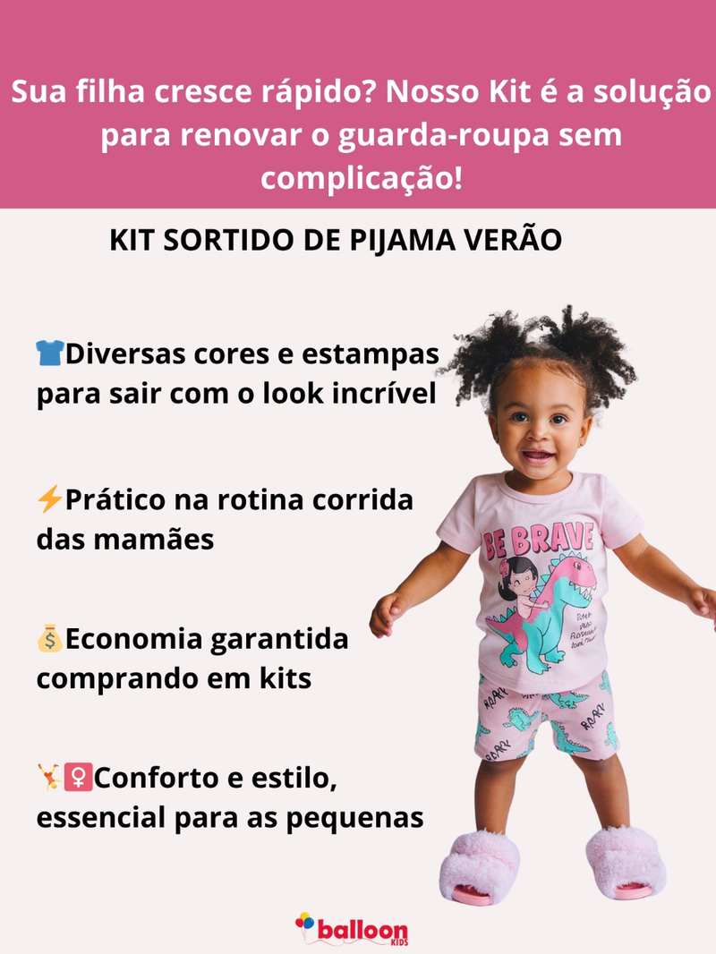 Kit 10 Peças Pijama Brilha no Escuro Infantil Menina Verão - Roupa Infantil Feminina