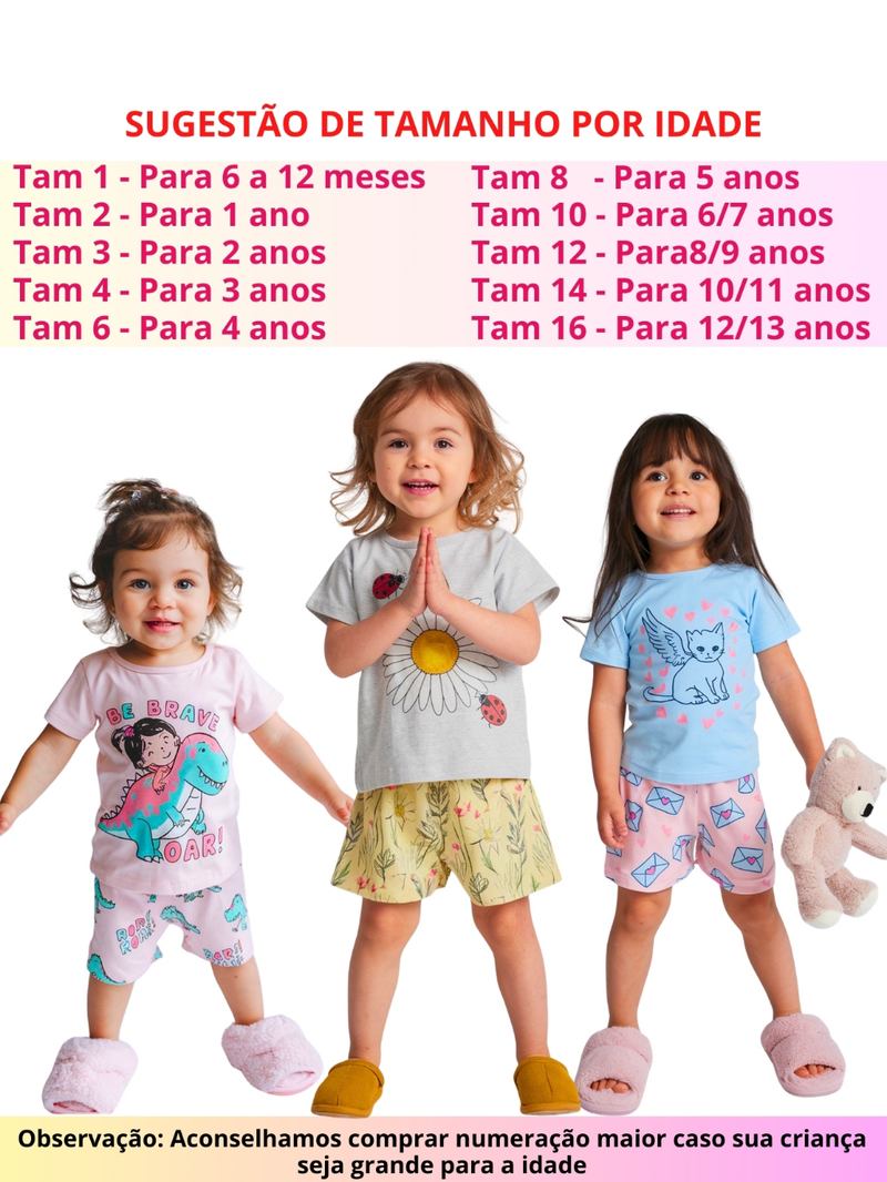 Kit 10 Peças Pijama Brilha no Escuro Infantil Menina Verão - Roupa Infantil Feminina