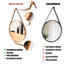 Espelho Adnet Couro Costurado Com Alça + Suporte 60cm 50cm 40cm 30cm Sala Quarto Banheiro Redondo