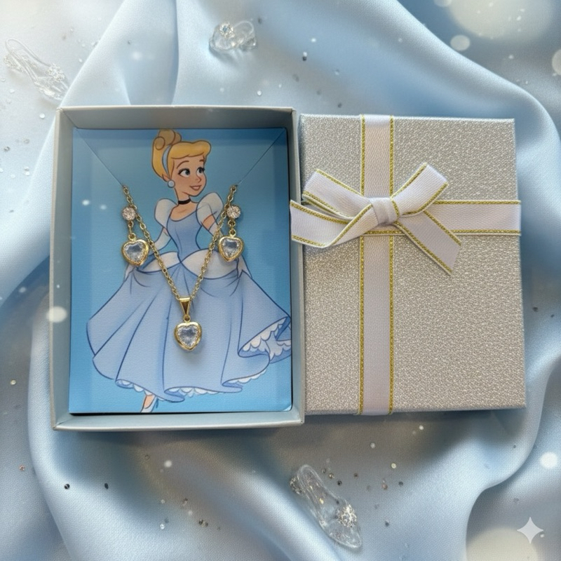 Conjunto de Colar e Brinco Coração| Joia Princesa | Folheado ouro Presente Feminino