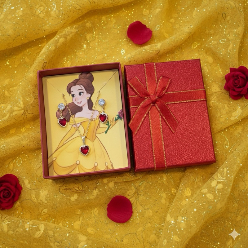 Conjunto de Colar e Brinco Coração| Joia Princesa | Folheado ouro Presente Feminino