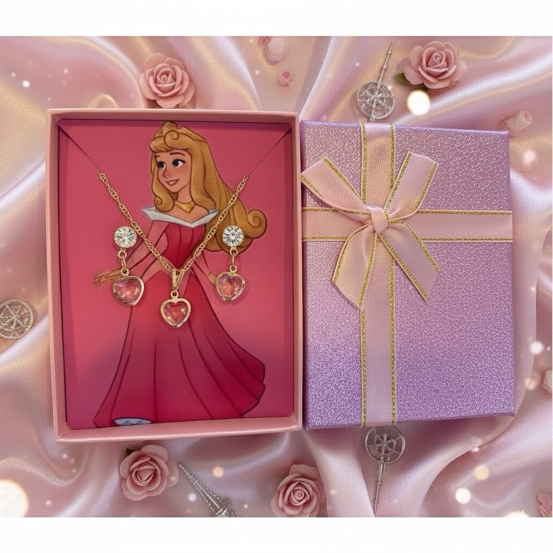 Conjunto de Colar e Brinco Coração| Joia Princesa | Folheado ouro Presente Feminino