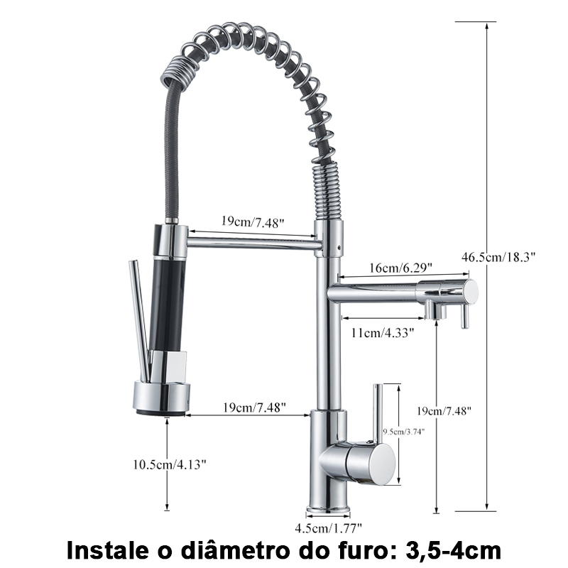 Torneira Gourmet Cozinha Monocomando Premium Preto Móvel Misturador Mono Comando com Spray Articulado